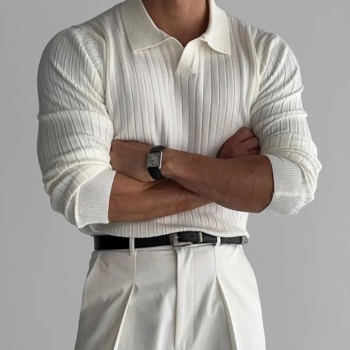 Men's Ribbed Long Sleeve Polo Shirt | Refined Casual Elegance 1
