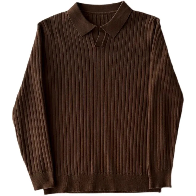 Men's Ribbed Long Sleeve Polo Shirt | Refined Casual Elegance 2