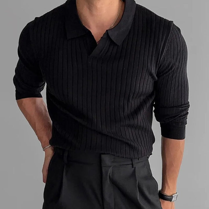 Men's Ribbed Long Sleeve Polo Shirt | Refined Casual Elegance 3