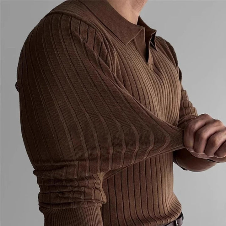 Men's Ribbed Long Sleeve Polo Shirt | Refined Casual Elegance 4