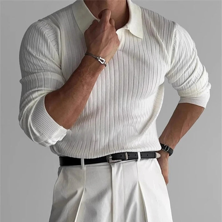 Men's Ribbed Long Sleeve Polo Shirt | Refined Casual Elegance 5