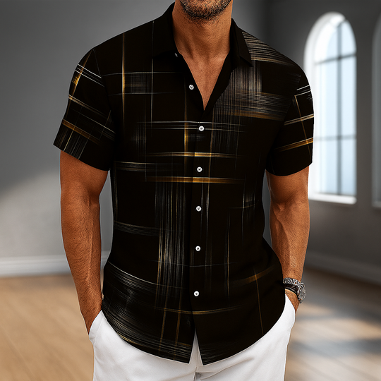 Men's Silk Blend Button-Up Shirt | Tailored Modern Grid Design 0
