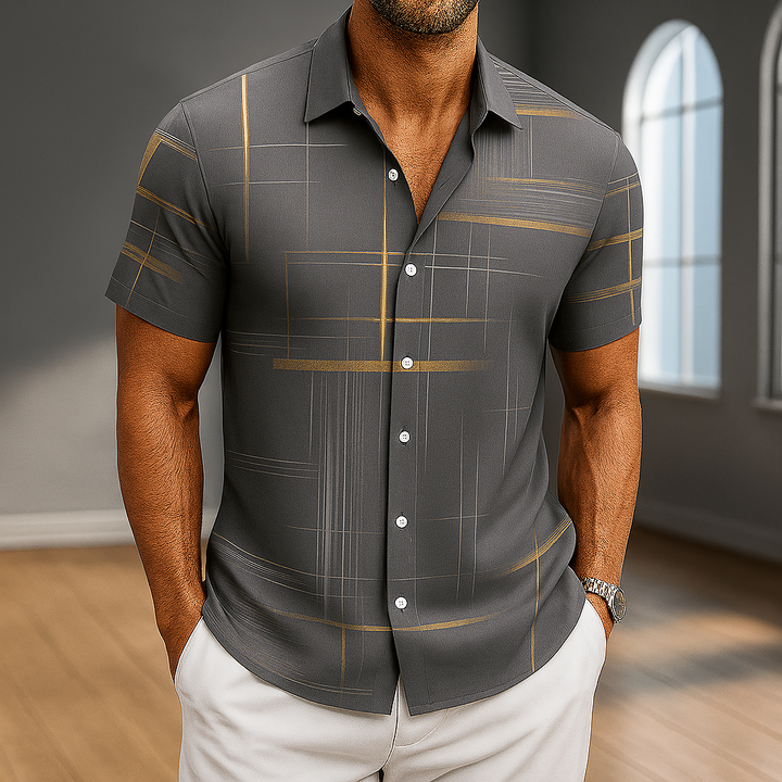 Men's Silk Blend Button-Up Shirt | Tailored Modern Grid Design 2