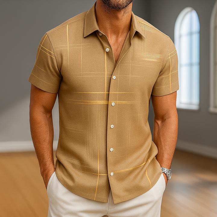 Men's Silk Blend Button-Up Shirt | Tailored Modern Grid Design 3