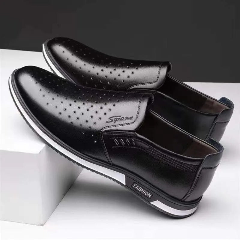 Men's smooth leather penny loafers with polished finish