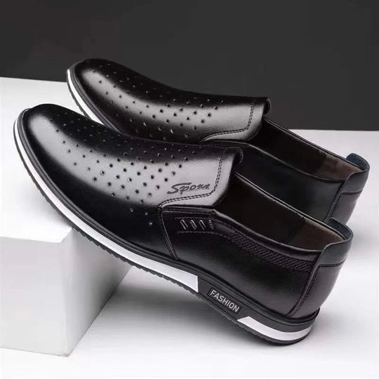 Men's smooth leather penny loafers with polished finish