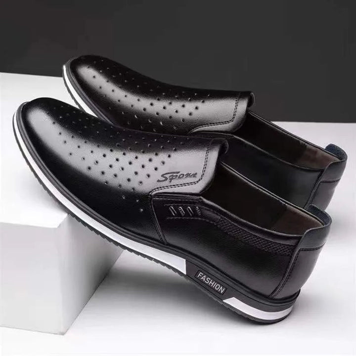 Men's smooth leather penny loafers with polished finish