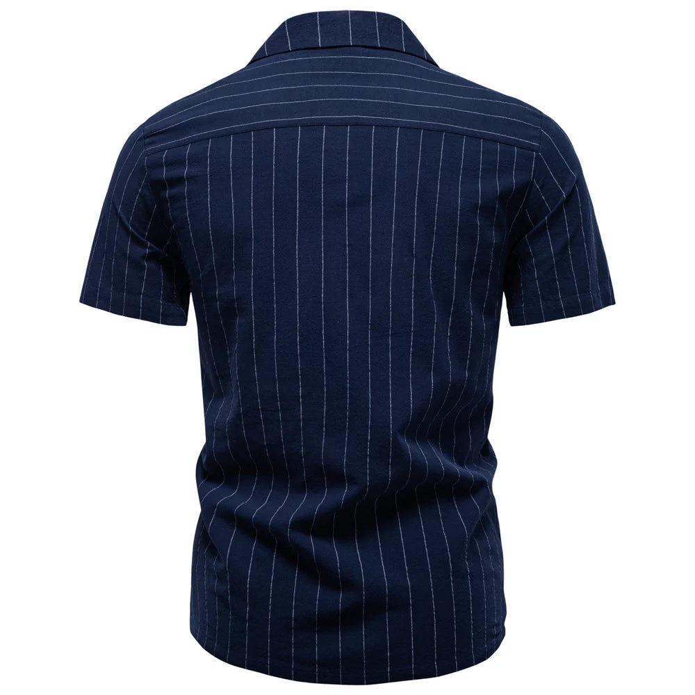 Men's Soft Cotton Stripe Short Sleeve Shirt | Casual Summer Top with Button Pocket