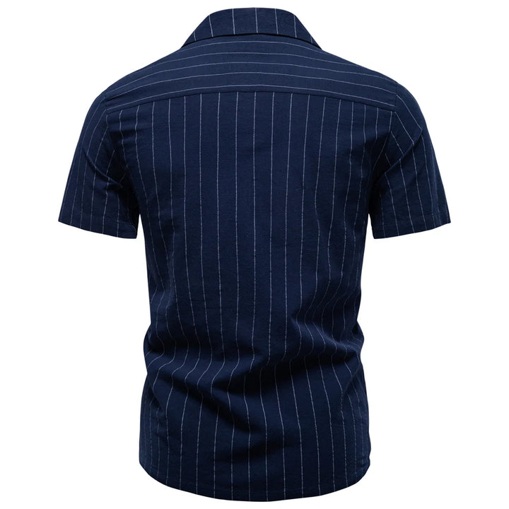 Men's Soft Cotton Stripe Short Sleeve Shirt | Casual Summer Top with Button Pocket