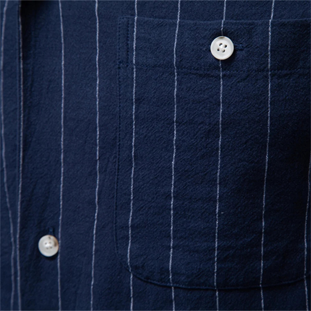 Men's Soft Cotton Stripe Short Sleeve Shirt | Casual Summer Top with Button Pocket