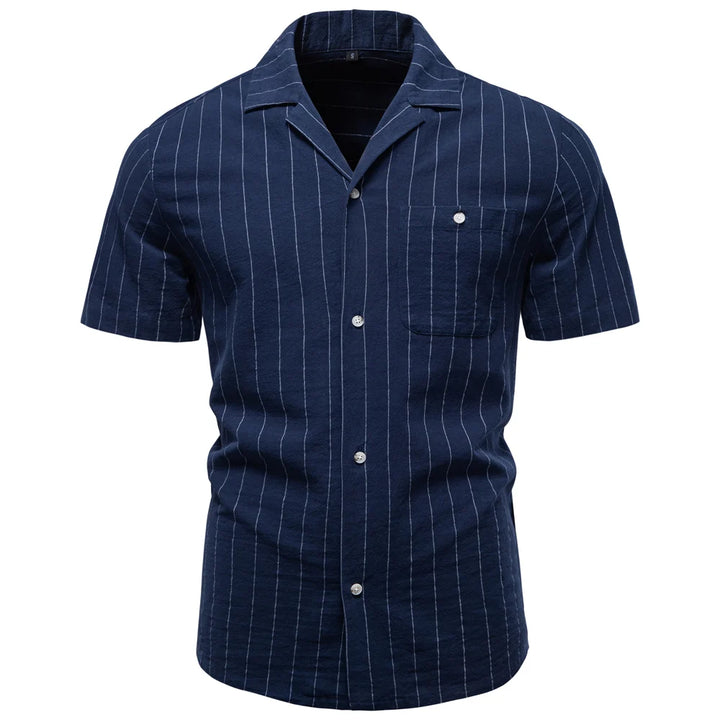 Men's Soft Cotton Stripe Short Sleeve Shirt | Casual Summer Top with Button Pocket