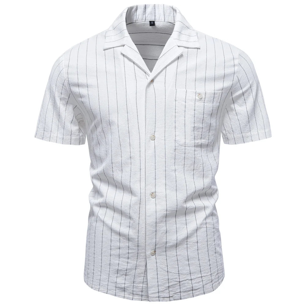 Men's Soft Cotton Stripe Short Sleeve Shirt | Casual Summer Top with Button Pocket
