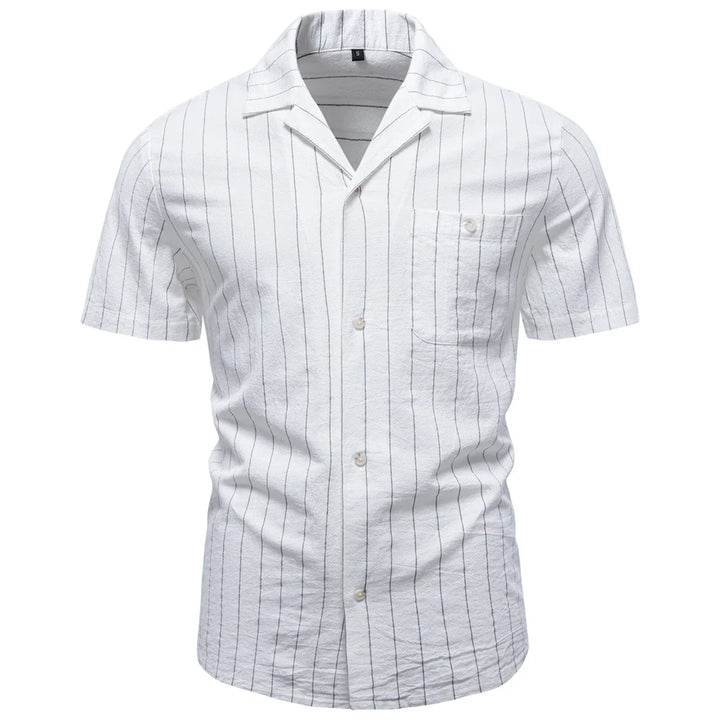 Men's Soft Cotton Stripe Short Sleeve Shirt | Casual Summer Top with Button Pocket