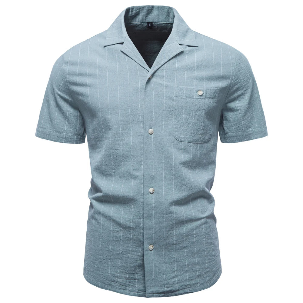 Men's Soft Cotton Stripe Short Sleeve Shirt | Casual Summer Top with Button Pocket