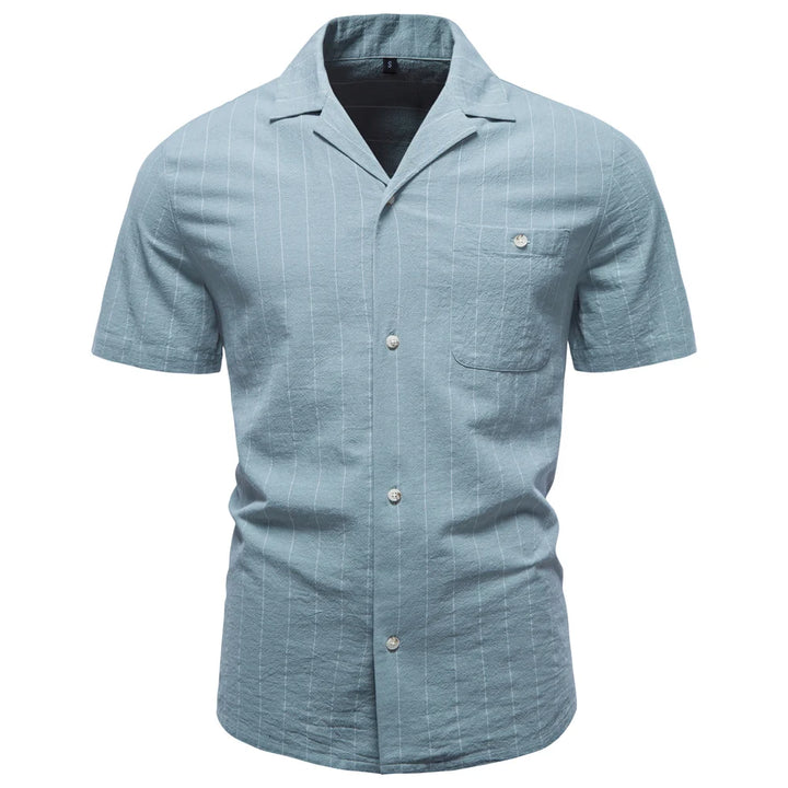 Men's Soft Cotton Stripe Short Sleeve Shirt | Casual Summer Top with Button Pocket