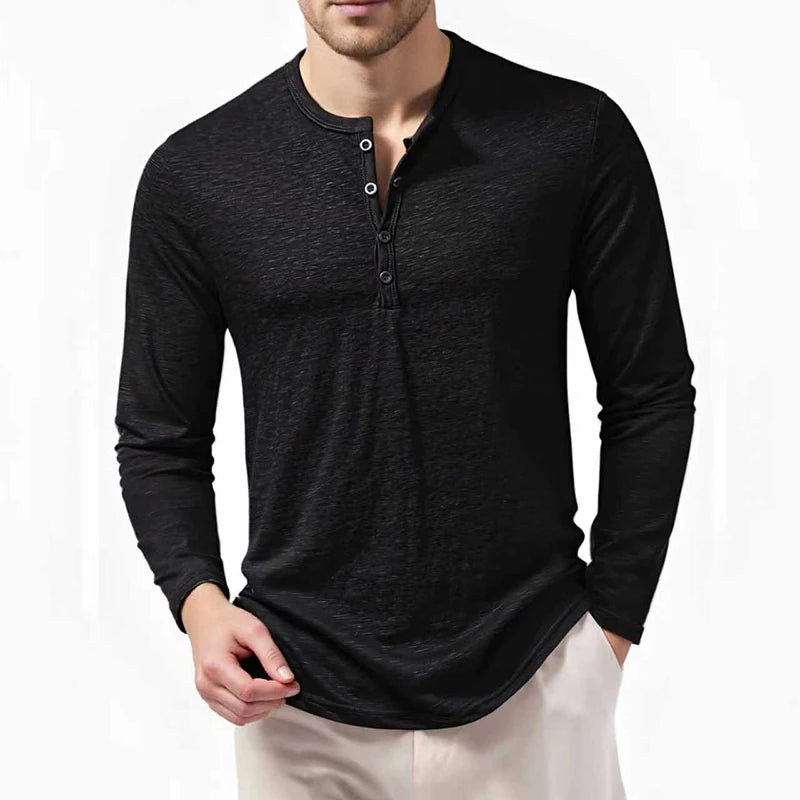 Men's soft long sleeve T-shirt with Henley detail