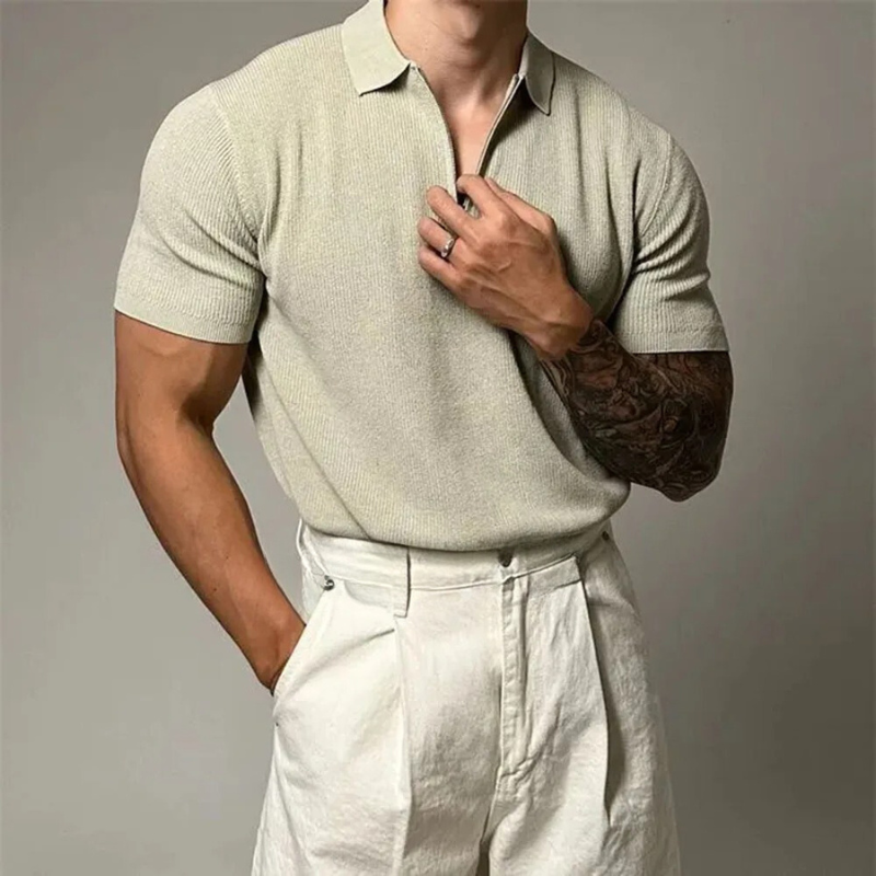 Men's Soft Knit Polo Shirt | Modern Zip-Up Casual Top | Tailored Fit Stylish Attire