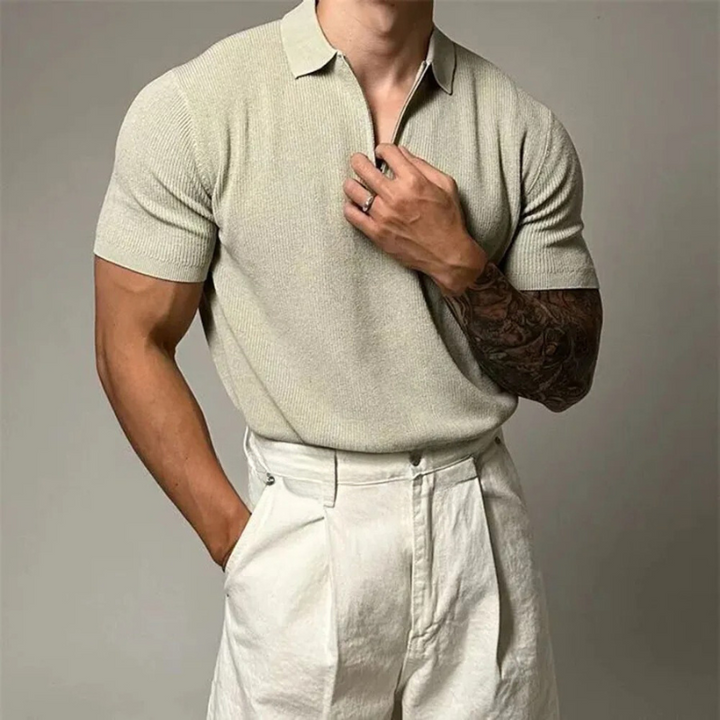 Men's Soft Knit Polo Shirt | Modern Zip-Up Casual Top | Tailored Fit Stylish Attire