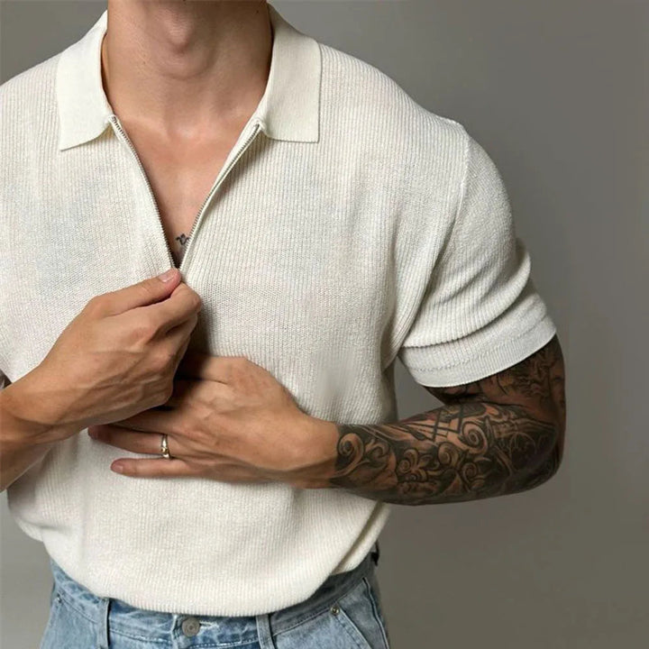 Men's Soft Knit Polo Shirt | Modern Zip-Up Casual Top | Tailored Fit Stylish Attire