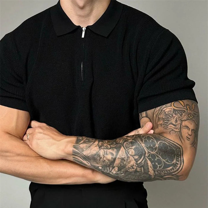Men's Soft Knit Polo Shirt | Modern Zip-Up Casual Top | Tailored Fit Stylish Attire
