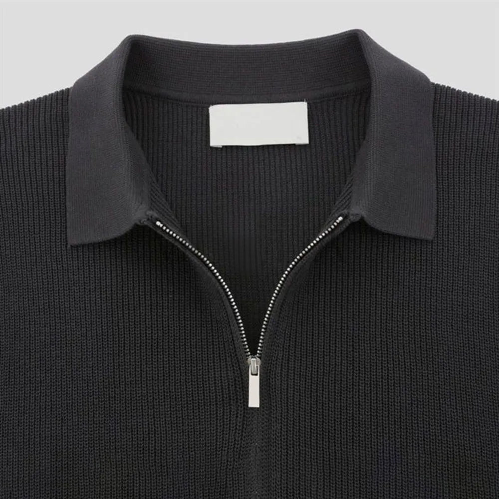 Men's Soft Knit Polo Shirt | Modern Zip-Up Casual Top | Tailored Fit Stylish Attire