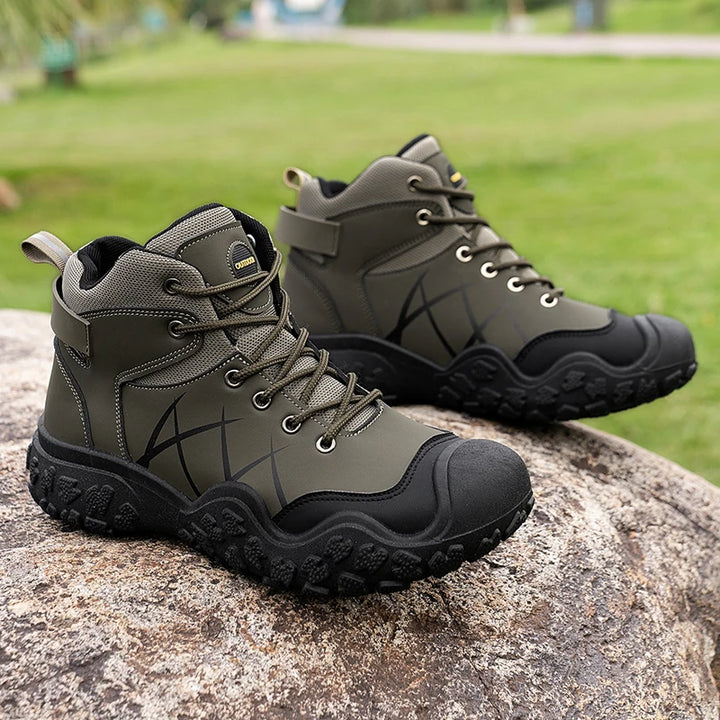 Men's high-top hiking boots with soft upper and rugged sole