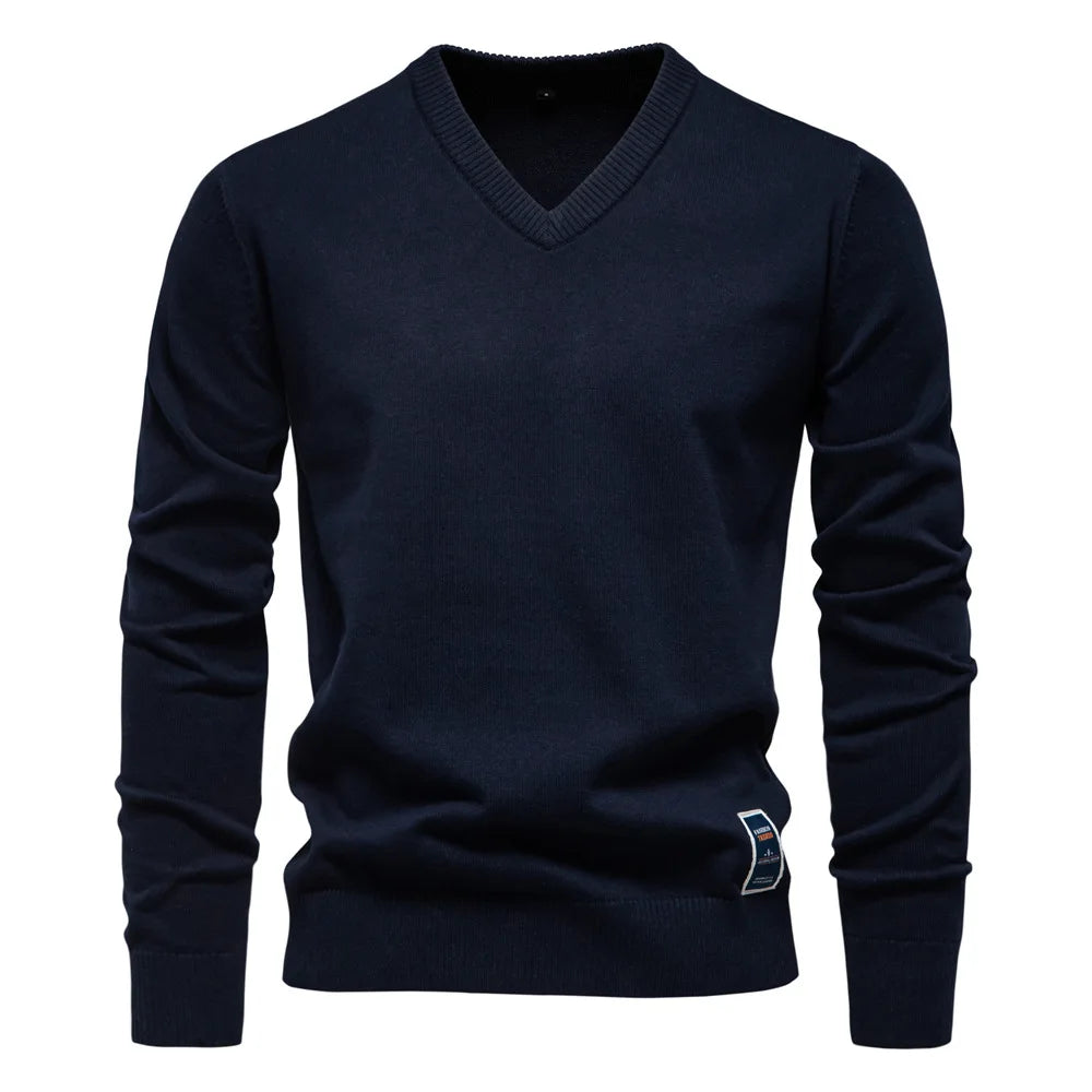Men's V-neck pullover sweater with warm casual fit