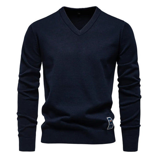 Men's V-neck pullover sweater with warm casual fit