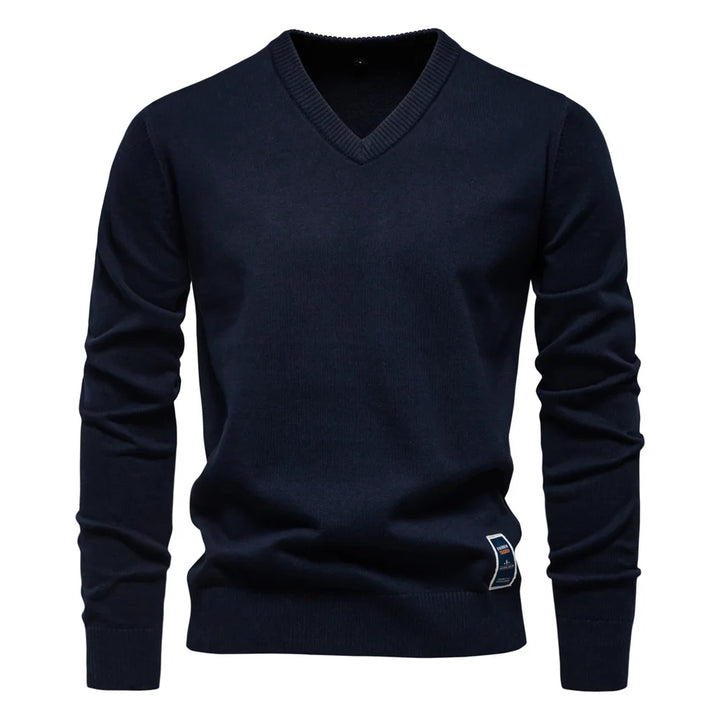 Men's V-neck pullover sweater with warm casual fit