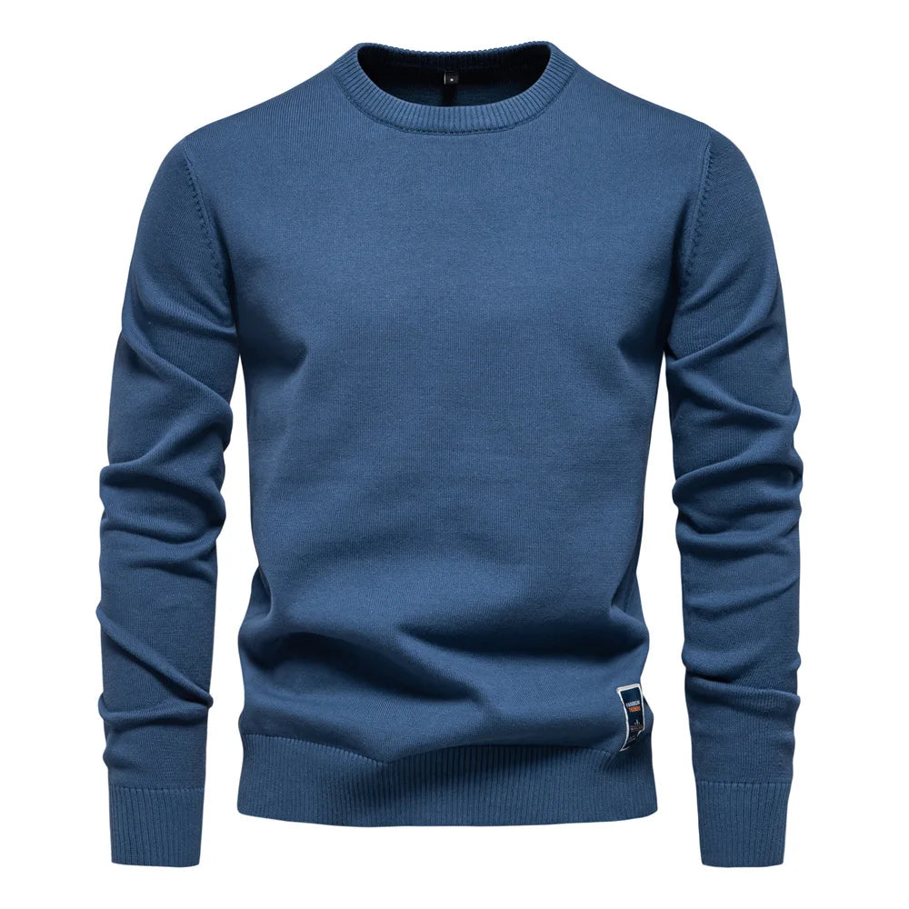 Men's Solid Color O-Neck Pullover Sweater | Tailored Warm Casual Essential