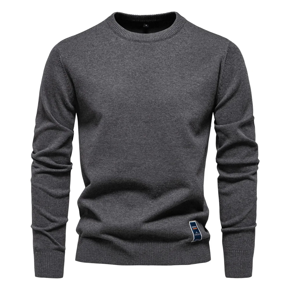 Men's Solid Color O-Neck Pullover Sweater | Tailored Warm Casual Essential