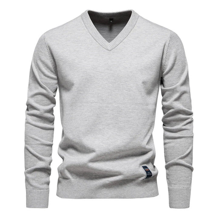 Men's Solid Color V-Neck Pullover Sweater | Tailored Warm Casual Essential