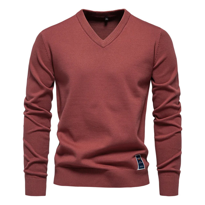 Men's Solid Color V-Neck Pullover Sweater | Tailored Warm Casual Essential