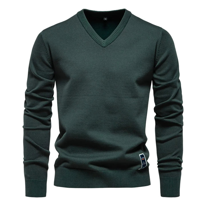 Men's Solid Color V-Neck Pullover Sweater | Tailored Warm Casual Essential