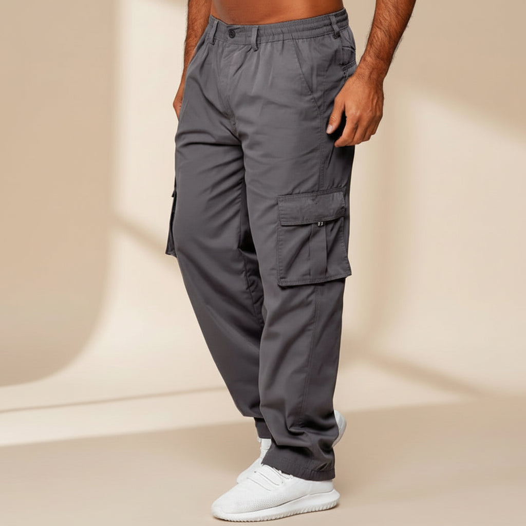 Men's stretch cargo trousers with utility pocket design