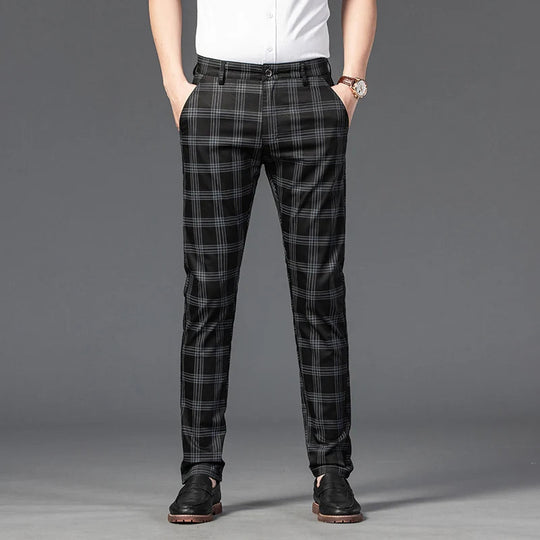 Men's plaid slim fit trousers with tailored stretch fabric