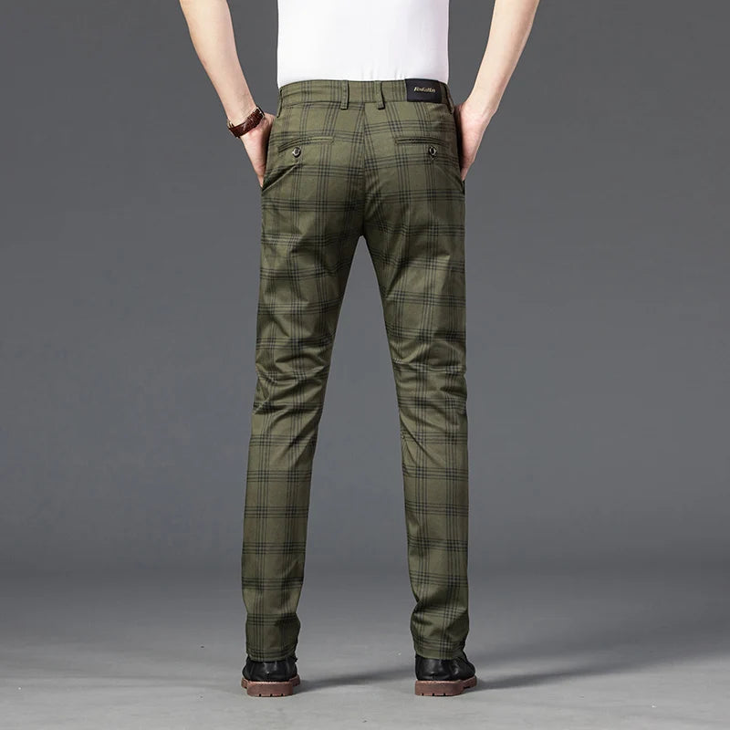 Men's Stretch Fabric Slim Fit Trousers | Tailored Bold Plaid Design 2