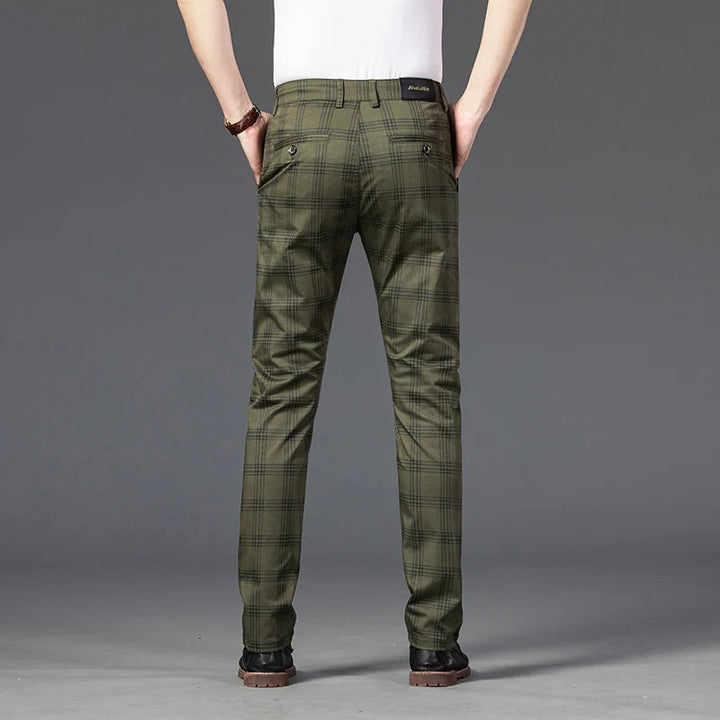 Men's Stretch Fabric Slim Fit Trousers | Tailored Bold Plaid Design 2