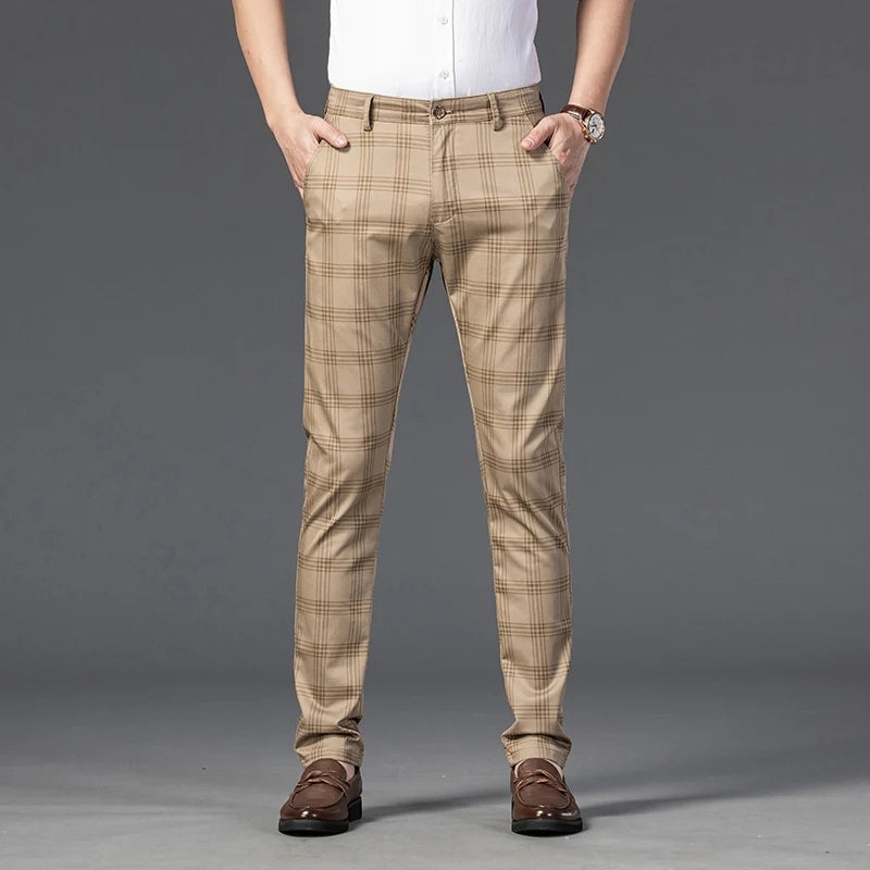 Men's Stretch Fabric Slim Fit Trousers | Tailored Bold Plaid Design 3