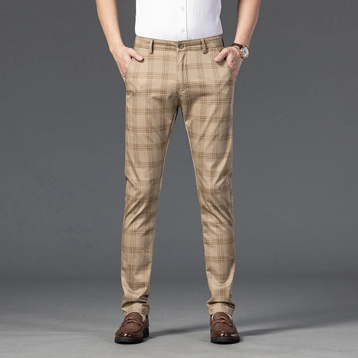 Men's Stretch Fabric Slim Fit Trousers | Tailored Bold Plaid Design 3