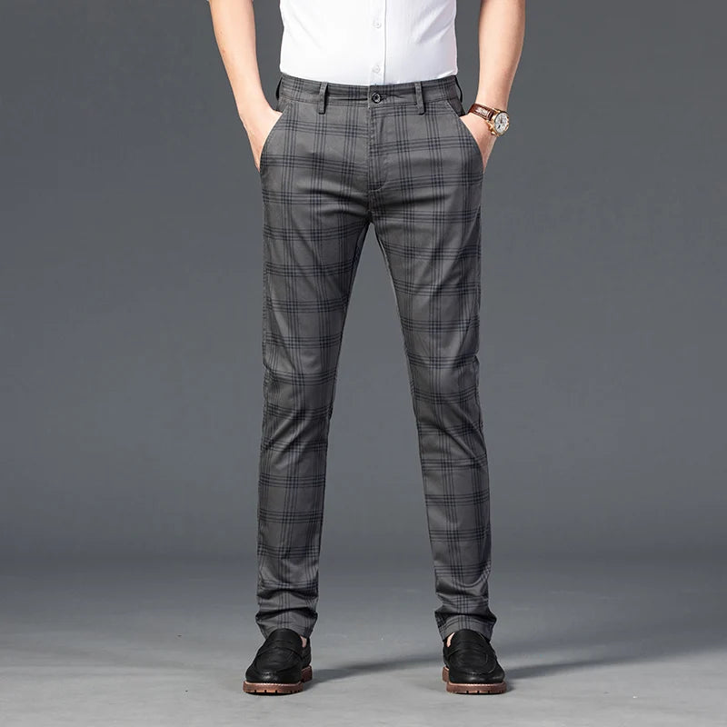 Men's Stretch Fabric Slim Fit Trousers | Tailored Bold Plaid Design 4