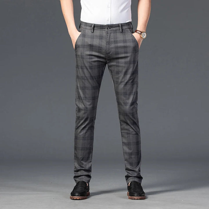 Men's Stretch Fabric Slim Fit Trousers | Tailored Bold Plaid Design 4