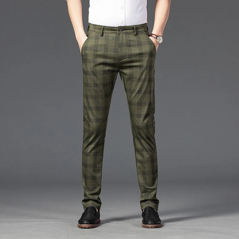 Men's Stretch Fabric Slim Fit Trousers | Tailored Bold Plaid Design 5