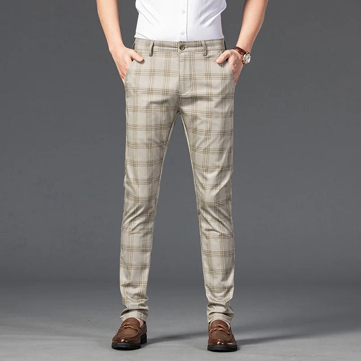 Men's Stretch Fabric Slim Fit Trousers | Tailored Bold Plaid Design 6