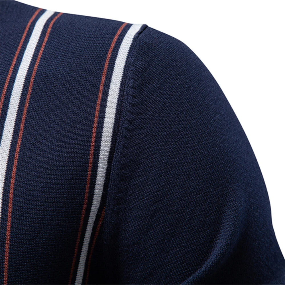 Men's Stripe Cotton Polo Shirt | Stylish Casual Short Sleeve Top