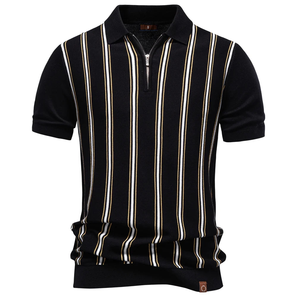 Men's Stripe Cotton Polo Shirt | Stylish Casual Short Sleeve Top