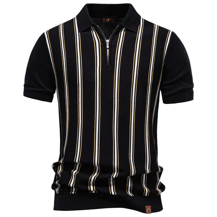 Men's Stripe Cotton Polo Shirt | Stylish Casual Short Sleeve Top
