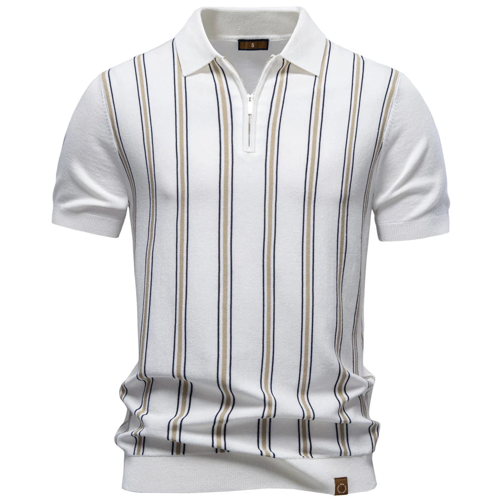 Men's Stripe Cotton Polo Shirt | Stylish Casual Short Sleeve Top