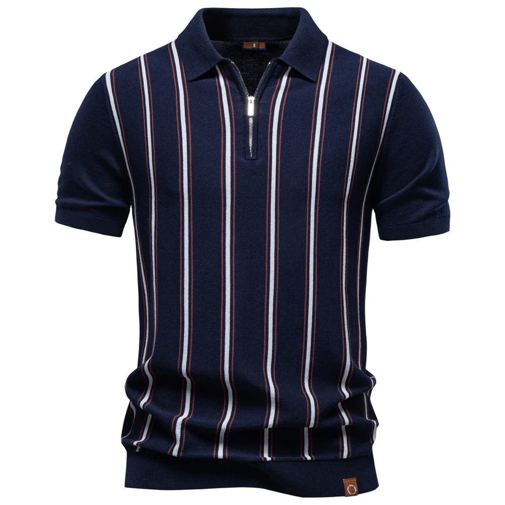 Men's Stripe Cotton Polo Shirt | Stylish Casual Short Sleeve Top
