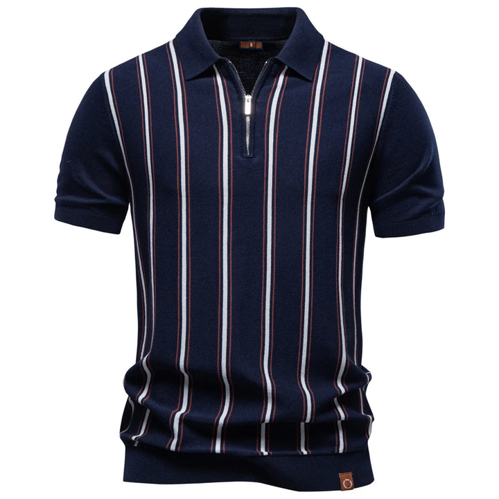 Men's Stripe Cotton Polo Shirt | Stylish Casual Short Sleeve Top